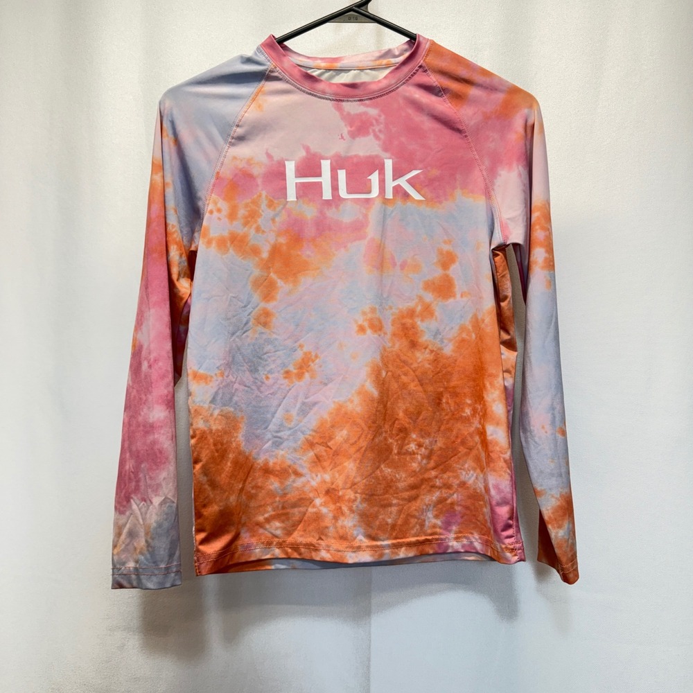 Huk Performance Shirt Kids Youth Medium Multicolor Tie Dye Long Sleeve Fishing